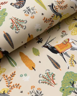 Wallpaper<Printfresh Antelope's Forest - Wallpaper Double Roll - Ivory
