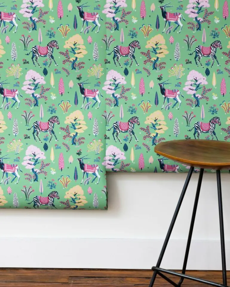 Wallpaper<Printfresh Antelope's Forest - Wallpaper Double Roll - Jade