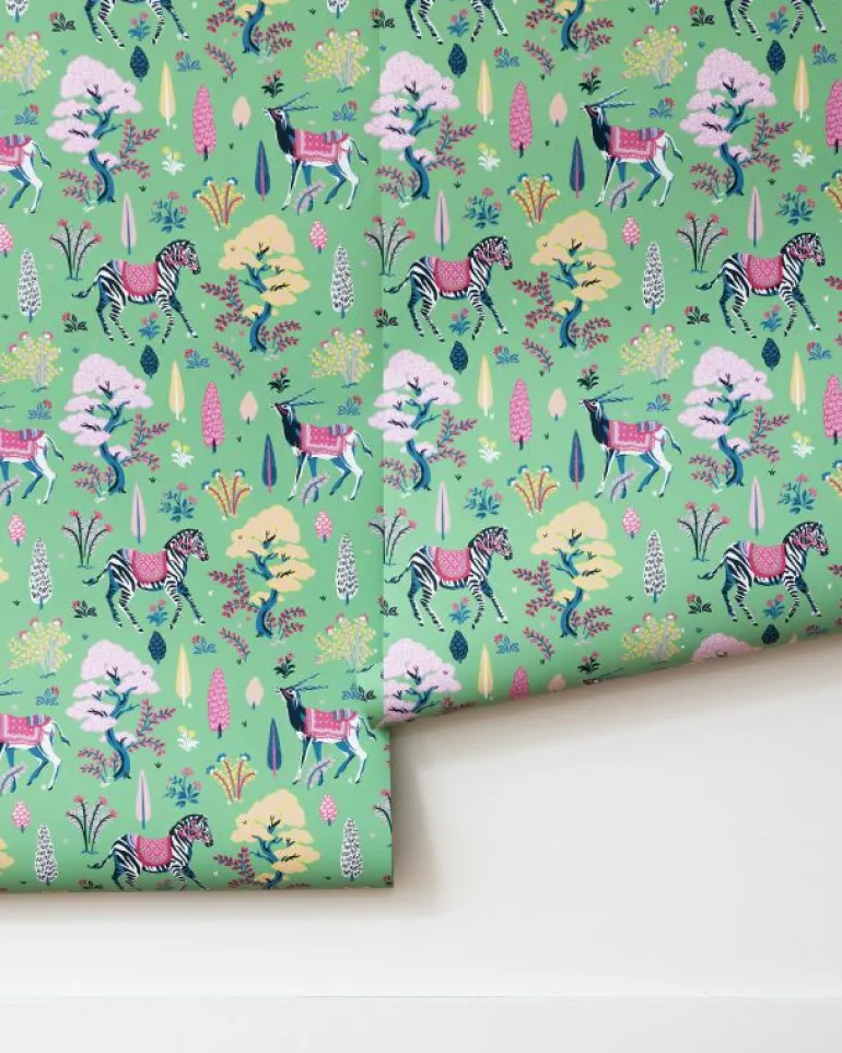 Wallpaper<Printfresh Antelope's Forest - Wallpaper Double Roll - Jade