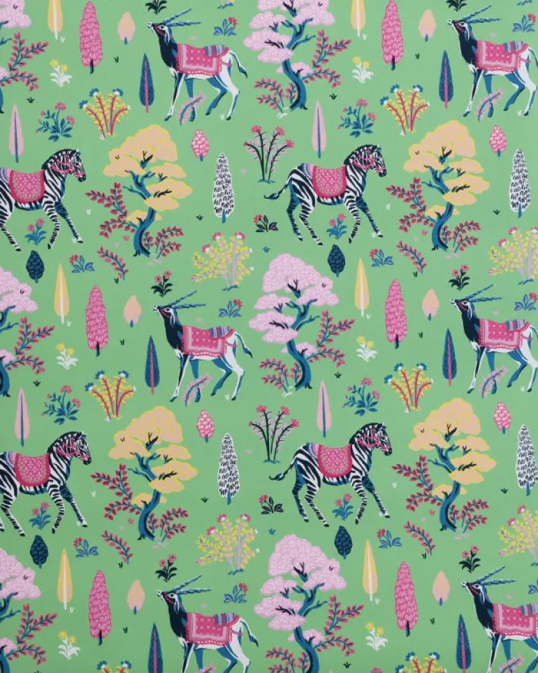 Wallpaper<Printfresh Antelope's Forest - Wallpaper Double Roll - Jade