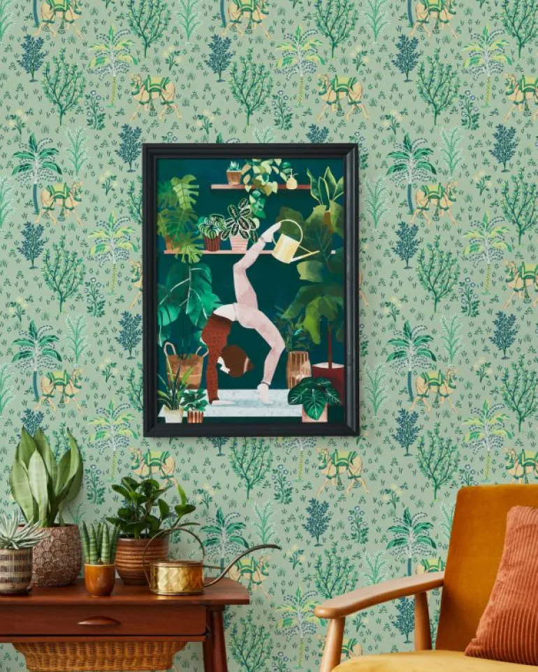 Wallpaper<Printfresh Camel's Courtyard - Peel u0026 Stick Wallpaper - Avocado