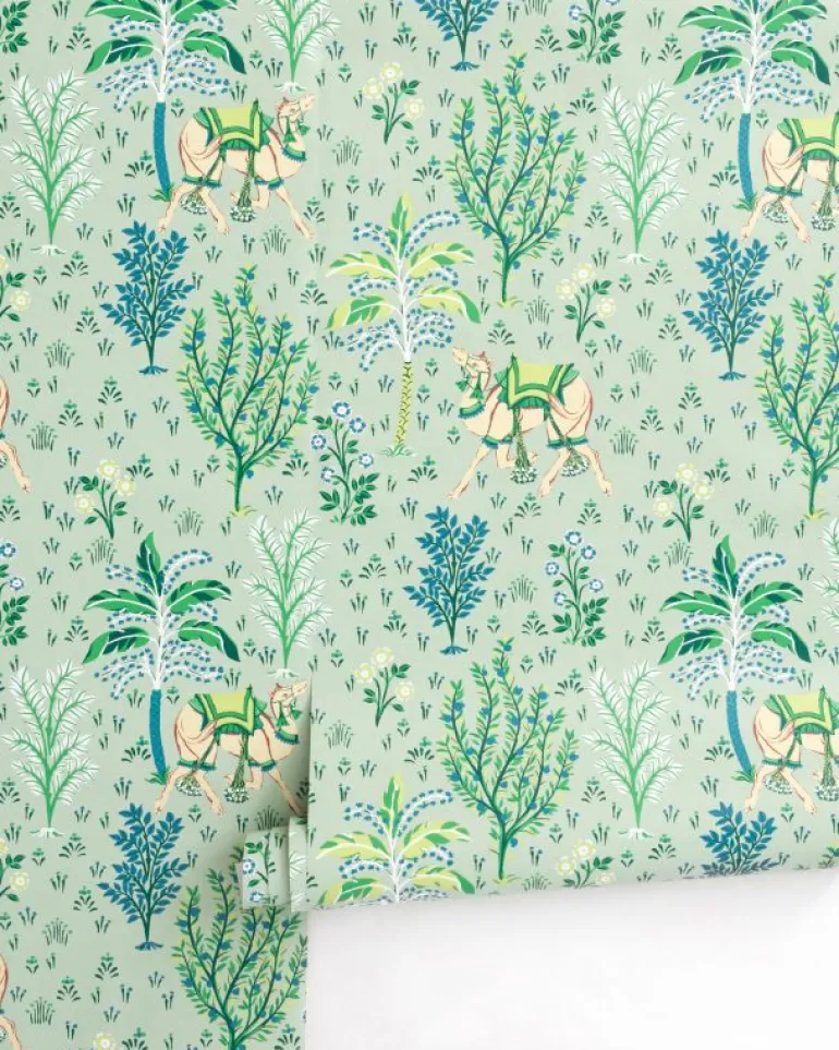 Wallpaper<Printfresh Camel's Courtyard - Peel u0026 Stick Wallpaper - Avocado