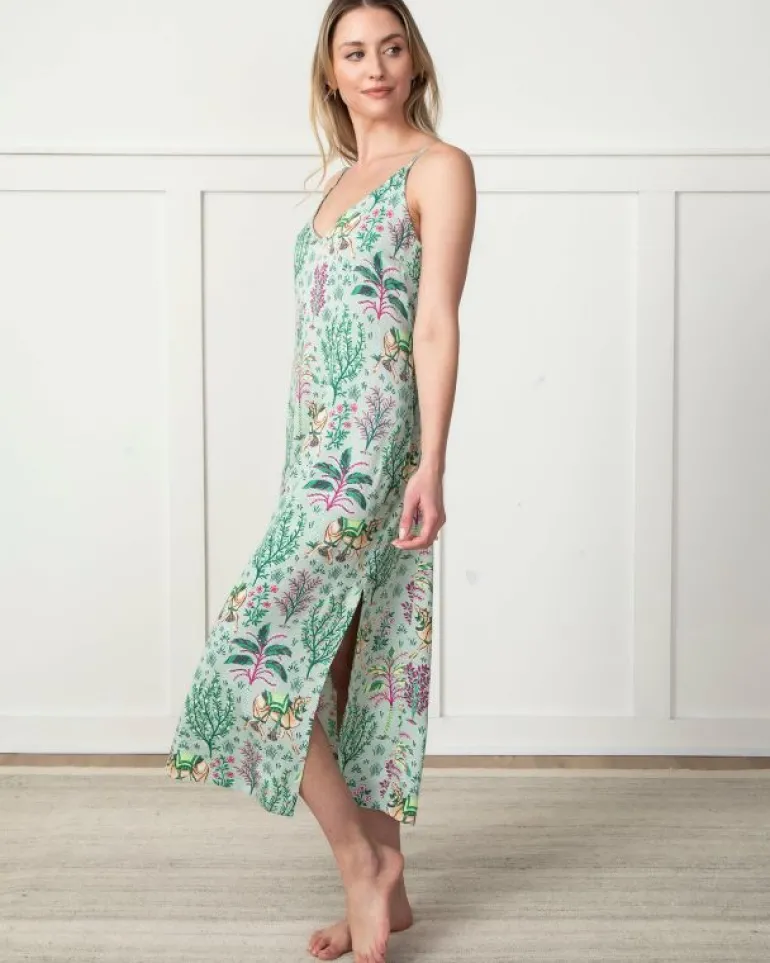 Luxe Satin | Nightgowns<Printfresh Camel's Courtyard - Satin Chic to Sleep Nightie - Avocado