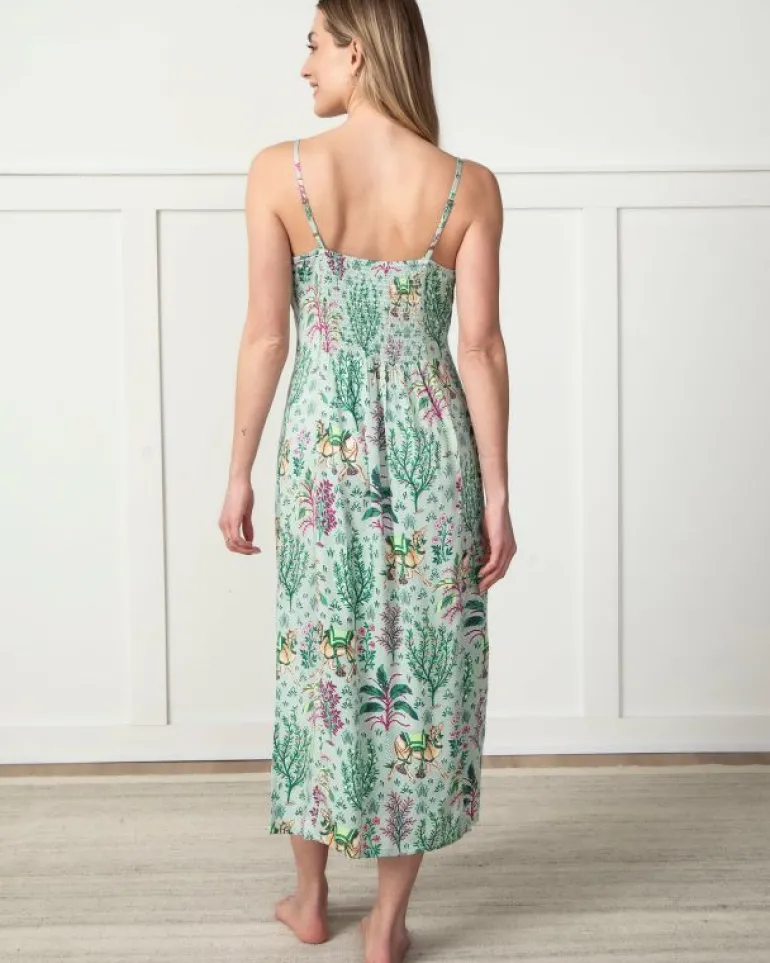 Luxe Satin | Nightgowns<Printfresh Camel's Courtyard - Satin Chic to Sleep Nightie - Avocado