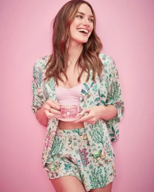 Luxe Satin | Pajama Sets<Printfresh Camel's Courtyard - Satin Sweet Dreams Set - Avocado
