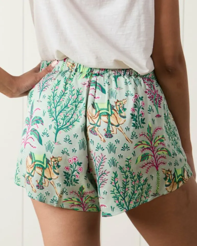 Luxe Satin | Pajama Bottoms<Printfresh Camel's Courtyard - Satin Sweet Dreams Shorts - Avocado