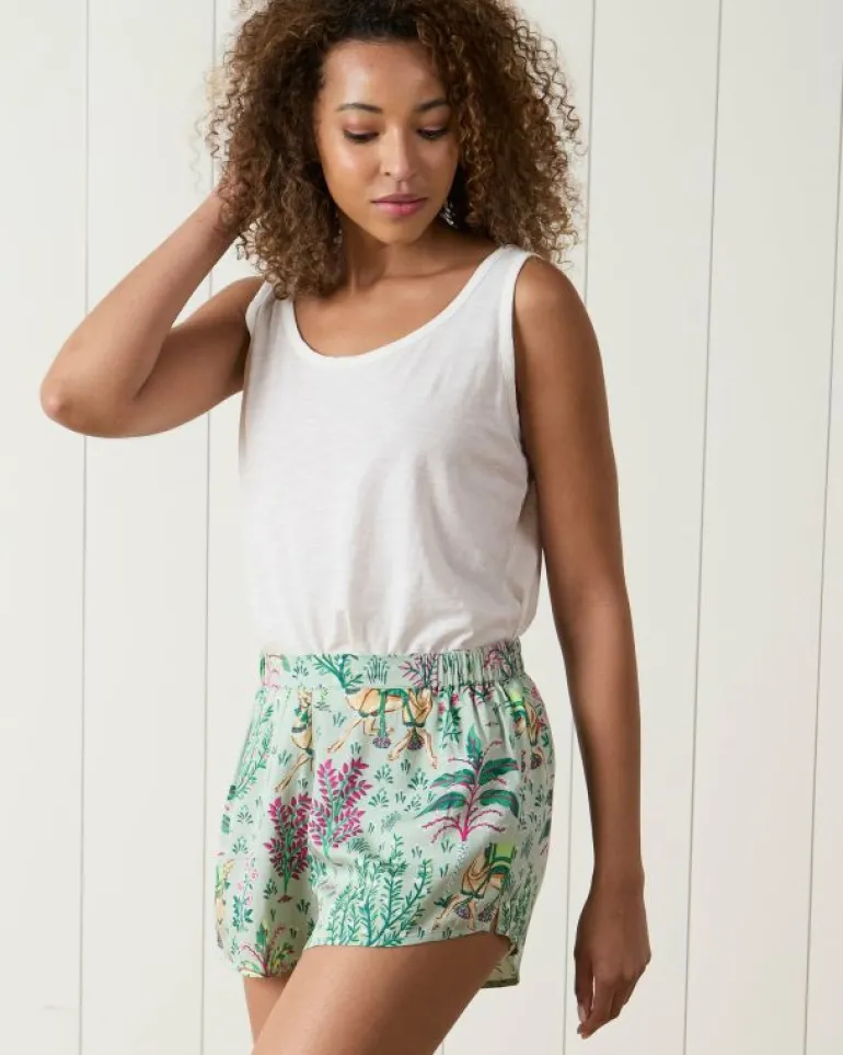 Luxe Satin | Pajama Bottoms<Printfresh Camel's Courtyard - Satin Sweet Dreams Shorts - Avocado