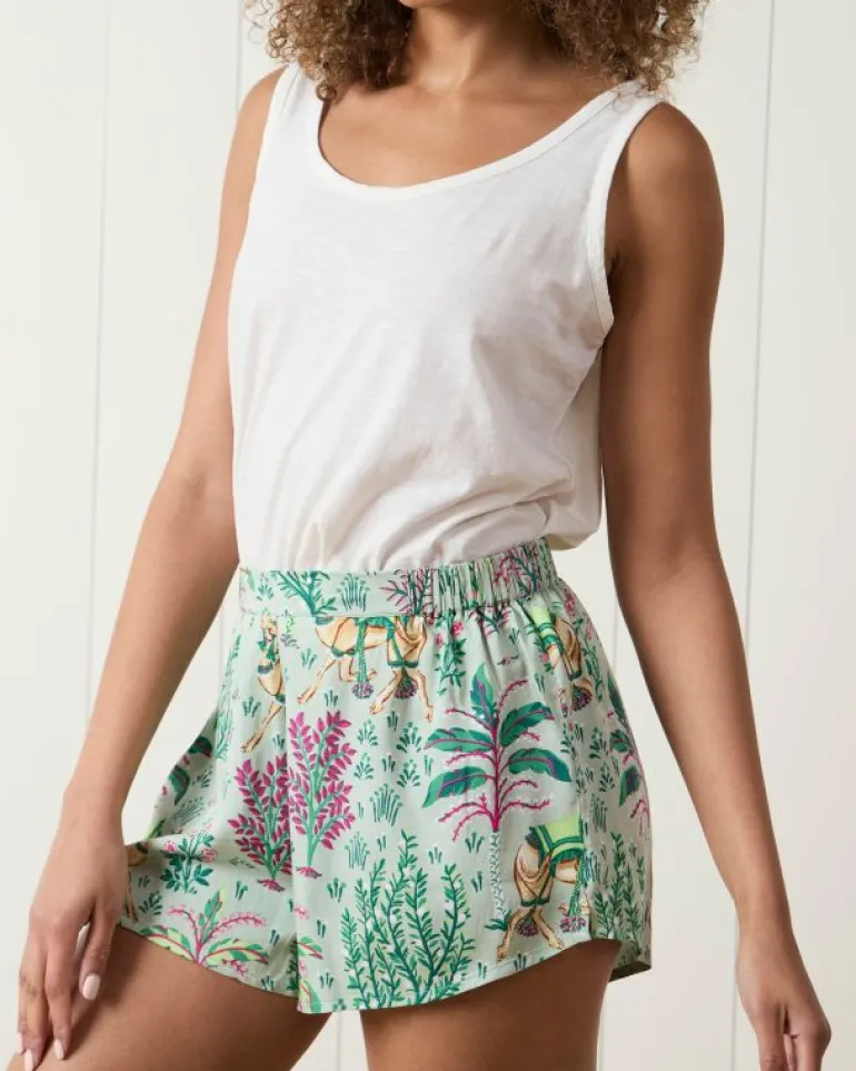 Luxe Satin | Pajama Bottoms<Printfresh Camel's Courtyard - Satin Sweet Dreams Shorts - Avocado