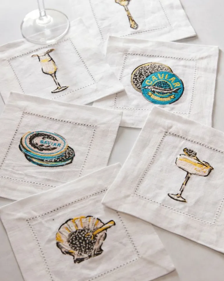 Tabletop<Printfresh Champagne u0026 Caviar - Cocktail Napkins Set Of 6 - Cloud