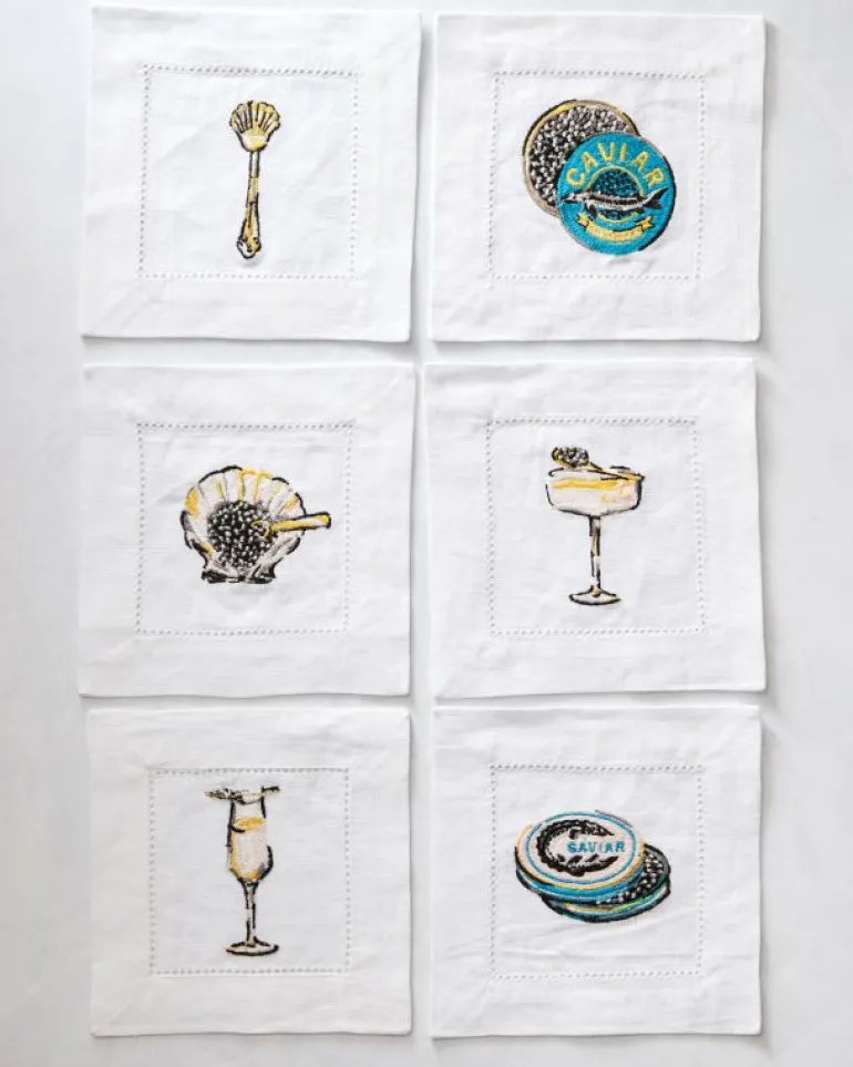 Tabletop<Printfresh Champagne u0026 Caviar - Cocktail Napkins Set Of 6 - Cloud