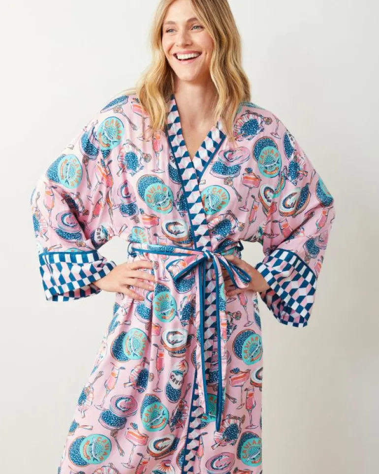 Champagne & Caviar | Luxe Satin<Printfresh Champagne u0026 Caviar - Satin Robe - Blush