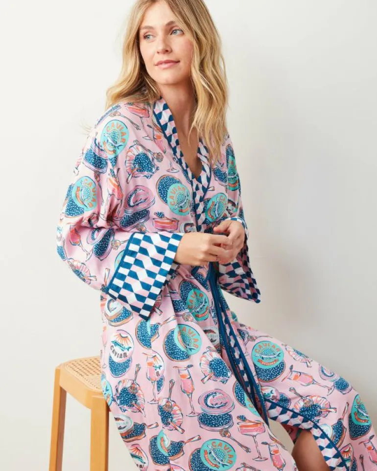 Champagne & Caviar | Luxe Satin<Printfresh Champagne u0026 Caviar - Satin Robe - Blush