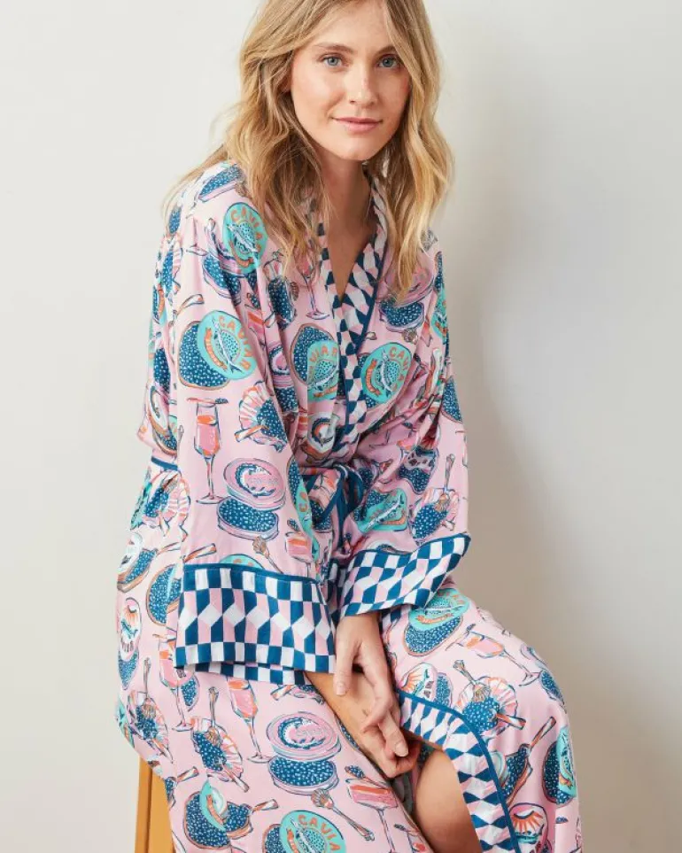 Champagne & Caviar | Luxe Satin<Printfresh Champagne u0026 Caviar - Satin Robe - Blush