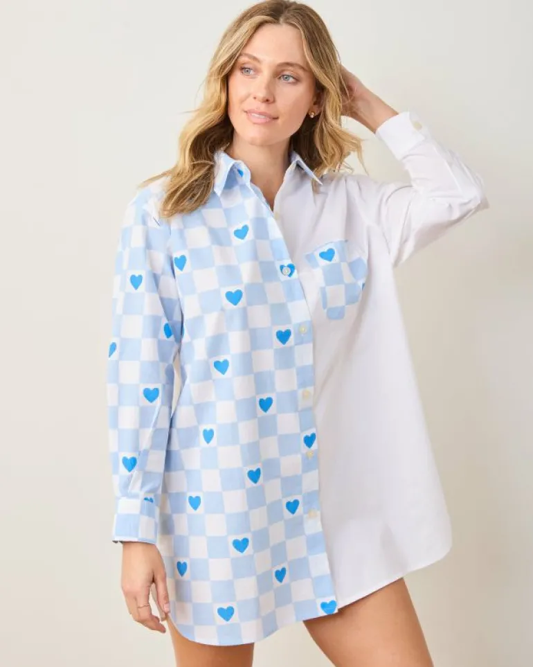 Blouses & Tops<Printfresh Checkered Hearts - Everyday Button Down - Blue Eyes BlueEyes