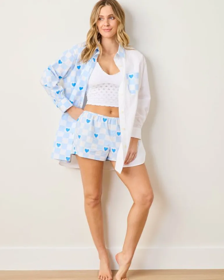 Blouses & Tops<Printfresh Checkered Hearts - Everyday Button Down - Blue Eyes BlueEyes