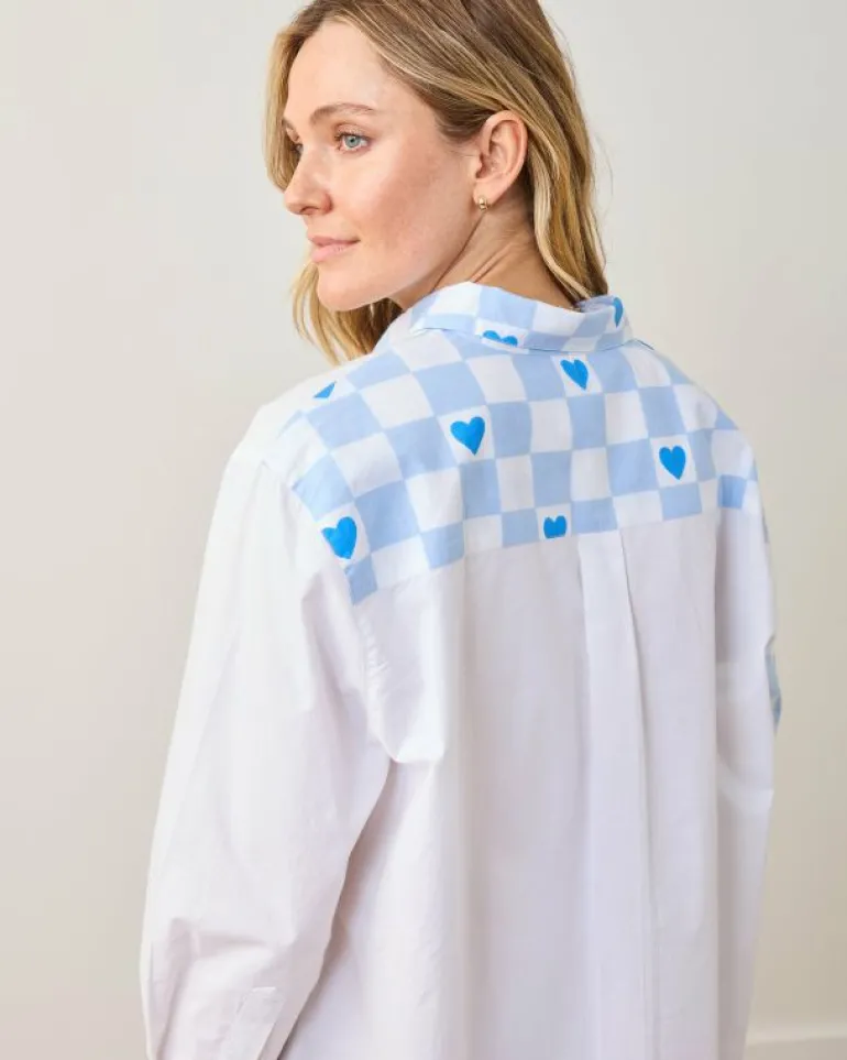 Blouses & Tops<Printfresh Checkered Hearts - Everyday Button Down - Blue Eyes BlueEyes