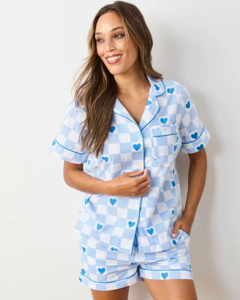 Pajama Sets<Printfresh Checkered Hearts - Short PJ Set - Blue Eyes BlueEyes
