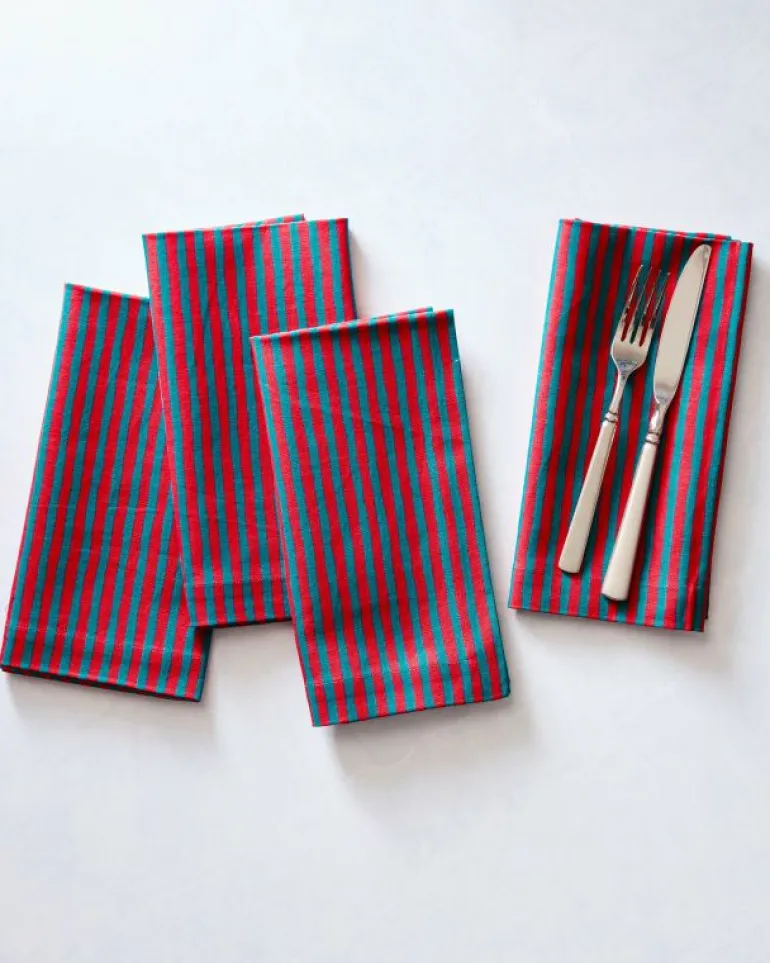 Tabletop<Printfresh Chunky Painted Stripe - Dinner Napkins Set Of 4 - Ruby u0026 Jade Ruby&Jade
