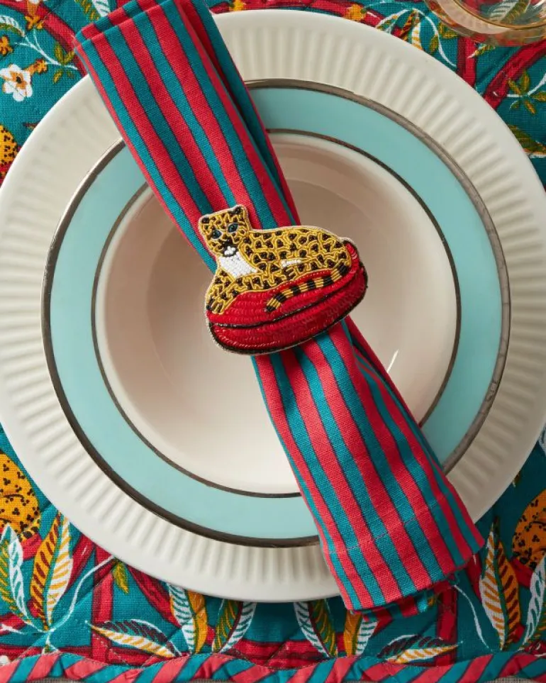 Tabletop<Printfresh Chunky Painted Stripe - Dinner Napkins Set Of 4 - Ruby u0026 Jade Ruby&Jade