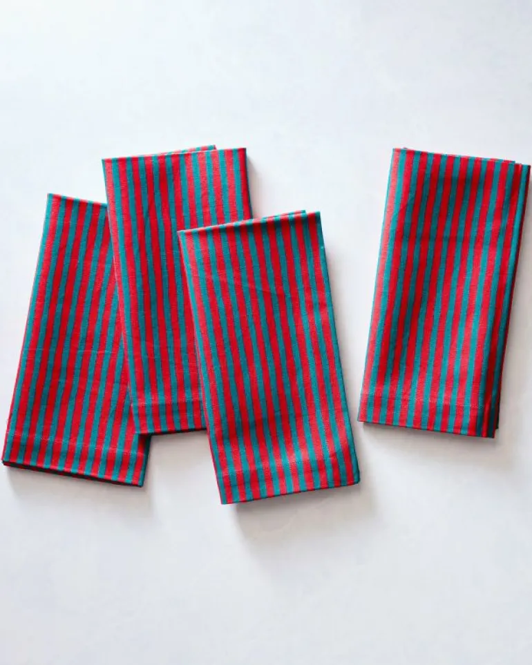 Tabletop<Printfresh Chunky Painted Stripe - Dinner Napkins Set Of 4 - Ruby u0026 Jade Ruby&Jade