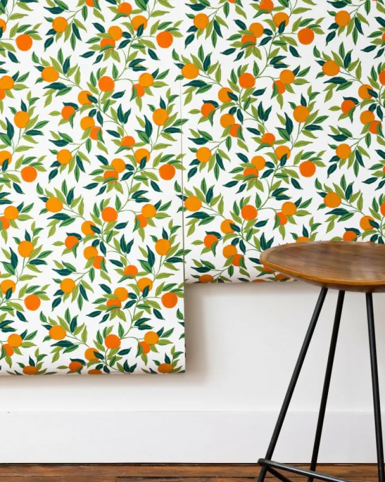 Wallpaper<Printfresh Clementine - Wallpaper Double Roll - Olive