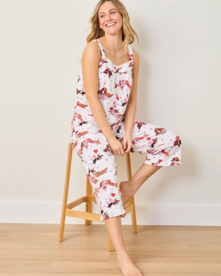 Pajama Sets<Printfresh Dachshund Date - Back To Bed Cropped Pant Set - Cloud