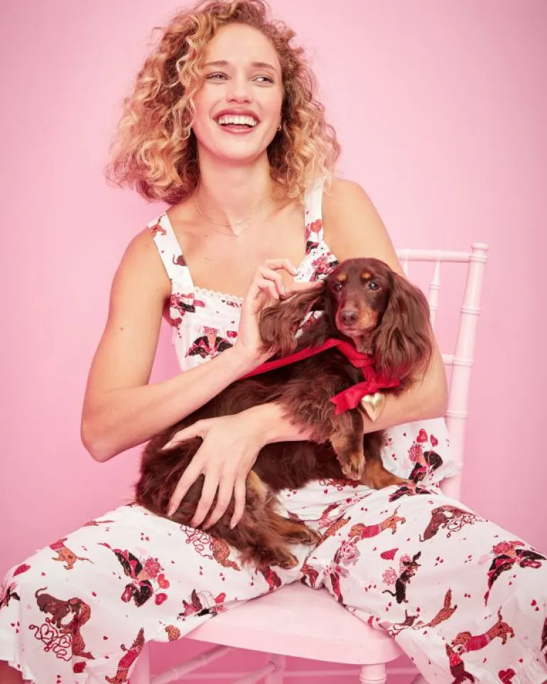 Pajama Sets<Printfresh Dachshund Date - Back To Bed Cropped Pant Set - Cloud