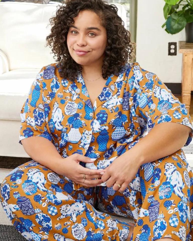 Petite | Luxe Satin<Printfresh Fancy Cat - Petite Satin Wildest Dreams Set - Tobacco