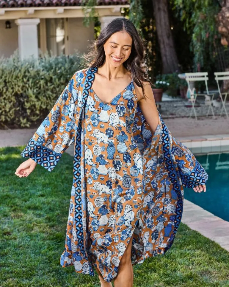 Luxe Satin | Nightgowns<Printfresh Fancy Cat - Satin Chic To Sleep Nightie - Tobacco