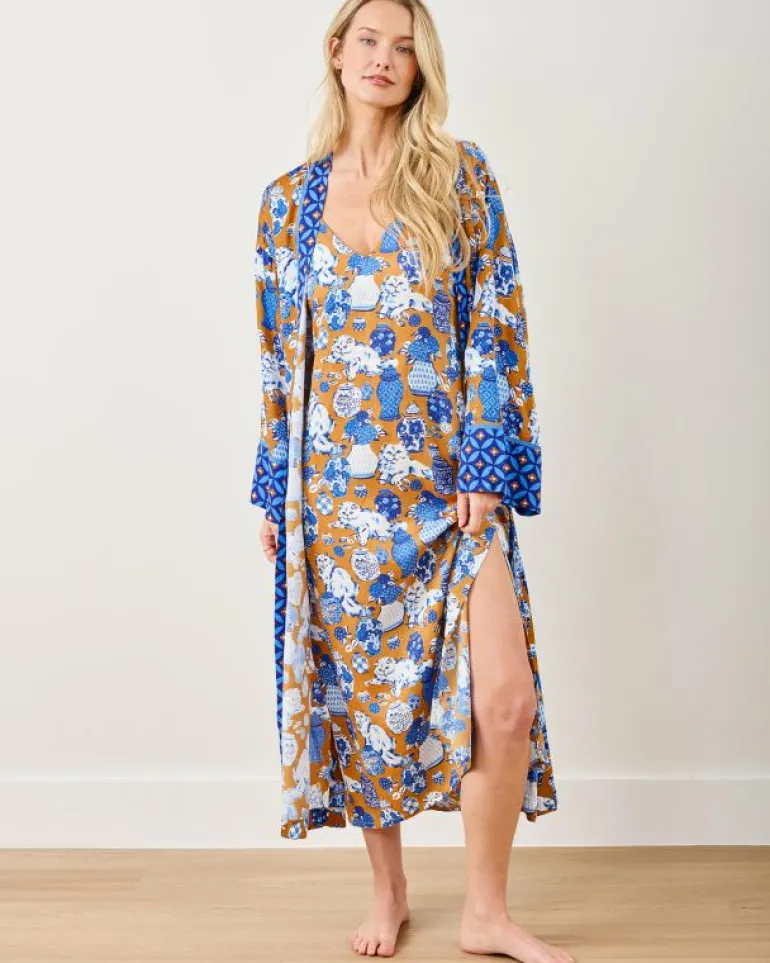 Luxe Satin | Nightgowns<Printfresh Fancy Cat - Satin Chic To Sleep Nightie - Tobacco