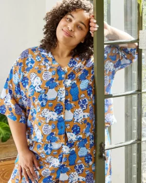 Luxe Satin | Pajama Sets<Printfresh Fancy Cat - Satin Wildest Dreams Set - Tobacco