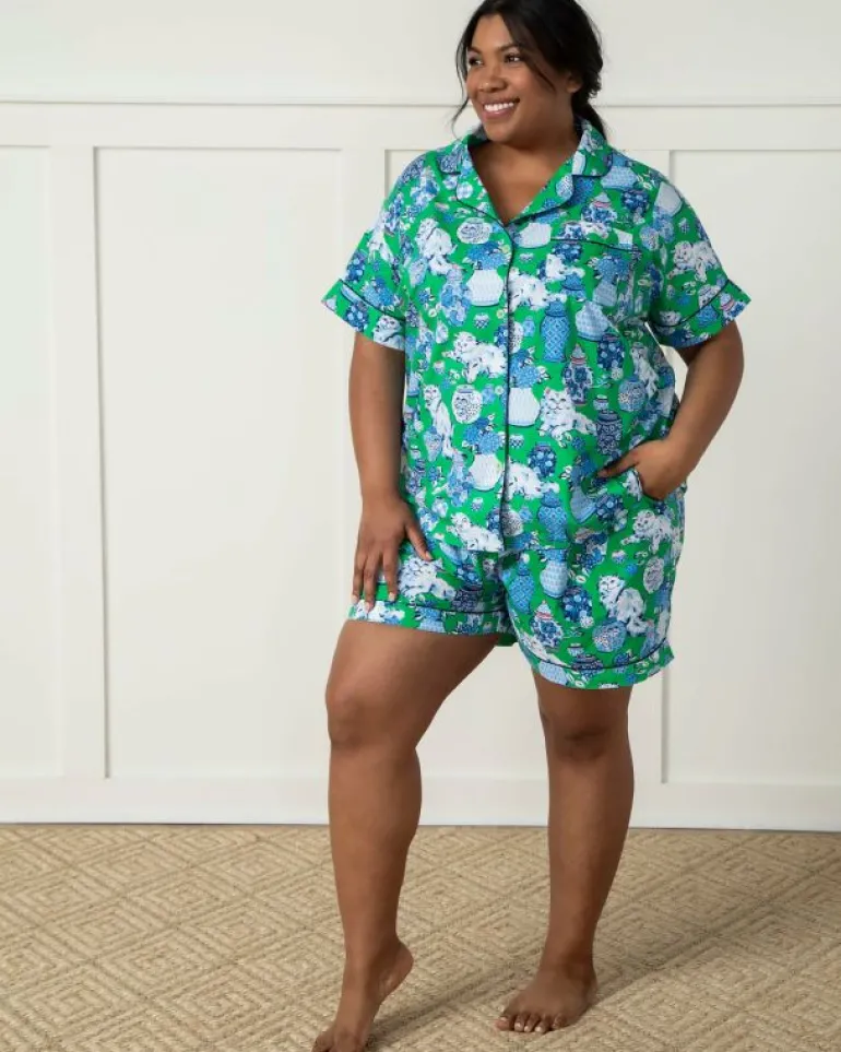 Pajama Sets<Printfresh Fancy Cat - Short PJ Set - Green Juice GreenJuice