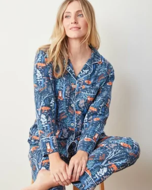Pajama Sets<Printfresh Fox u0026 Folklore - Flannel Long PJ Set - Indigo