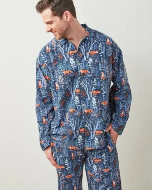 Pajama Sets<Printfresh Fox u0026 Folklore - Men's Lightweight Flannel Long PJ Set - Indigo