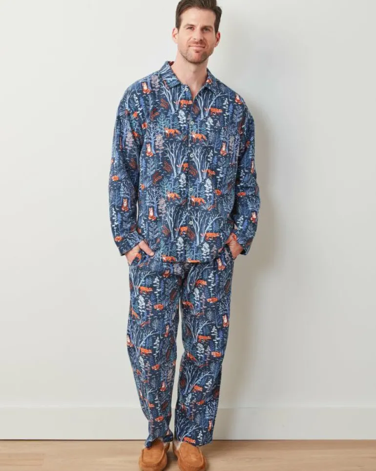 Pajama Sets<Printfresh Fox u0026 Folklore - Men's Lightweight Flannel Long PJ Set - Indigo