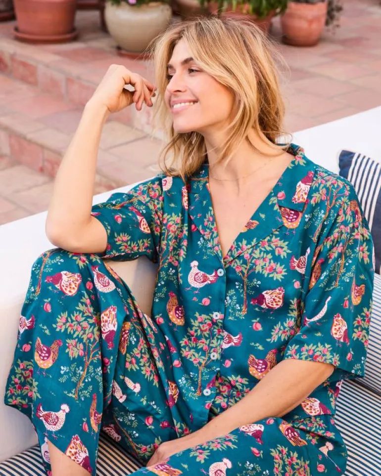 Petite | Luxe Satin<Printfresh Hen House - Petite Satin Wildest Dream Set - Navy