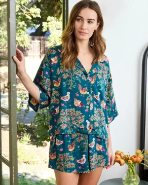 Luxe Satin | Pajama Sets<Printfresh Hen House - Satin Sweet Dreams Set - Navy