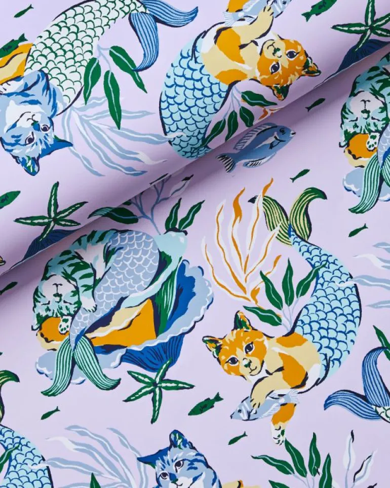 Wallpaper<Printfresh Meowing Mermaids - Peel u0026 Stick Wallpaper - Lavender