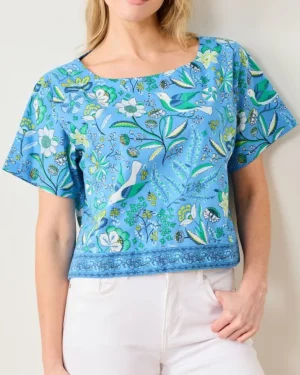 Blouses & Tops<Printfresh Painter's Garden - Carry On Cropped Top - Cobalt Blue CobaltBlue
