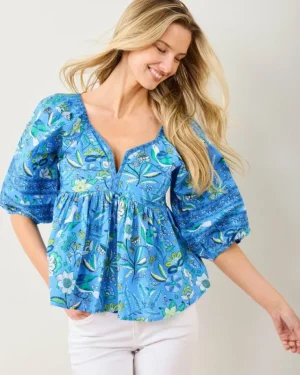 Blouses & Tops<Printfresh Painter's Garden - Jasmine Blouse - Cobalt Blue CobaltBlue