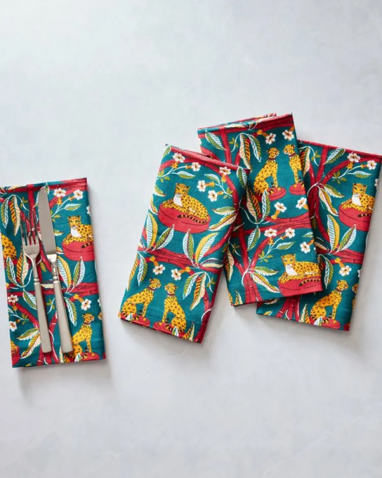 Tabletop | Royal Cheetah<Printfresh Royal Cheetah - Dinner Napkins Set Of 4 - Ruby u0026 Jade Ruby&Jade