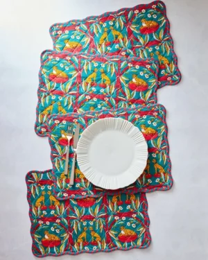 Royal Cheetah | Tabletop<Printfresh Royal Cheetah - Quilted Scalloped Placemat Set - Ruby u0026 Jade Ruby&Jade
