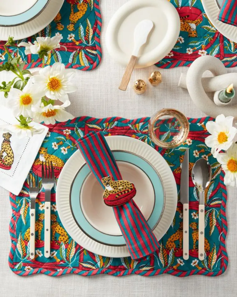 Royal Cheetah | Tabletop<Printfresh Royal Cheetah - Quilted Scalloped Placemat Set - Ruby u0026 Jade Ruby&Jade