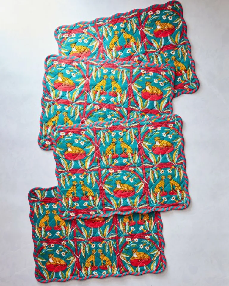 Royal Cheetah | Tabletop<Printfresh Royal Cheetah - Quilted Scalloped Placemat Set - Ruby u0026 Jade Ruby&Jade