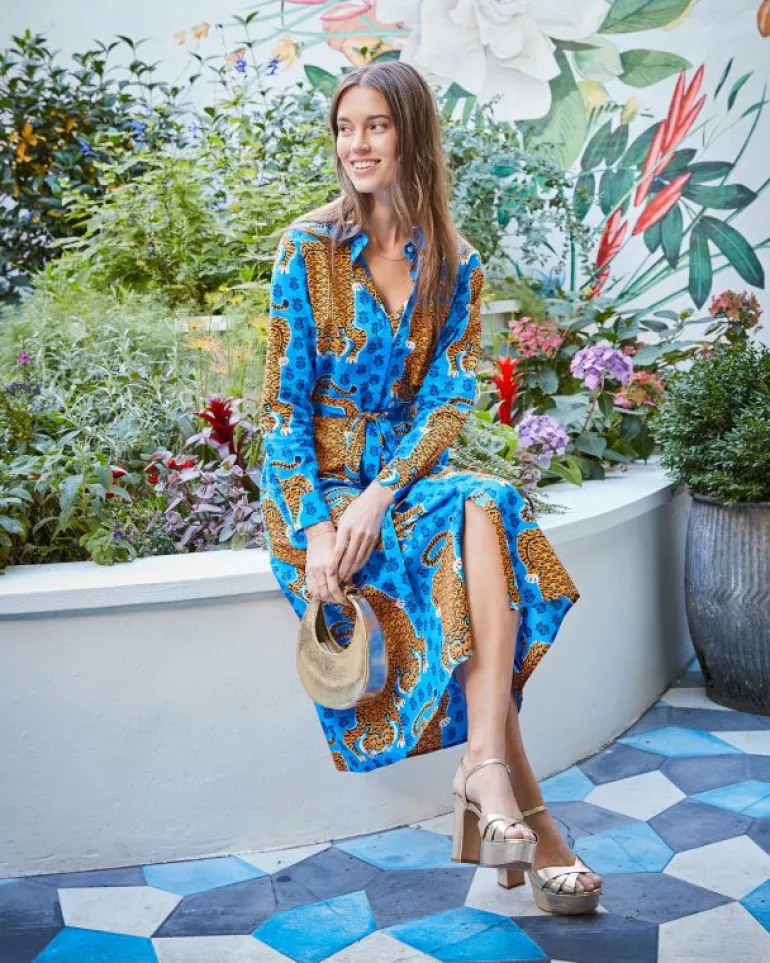 Dresses<Printfresh Siberian Stripes - Monaco Dress - Cobalt Blue CobaltBlue