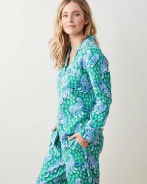 Pajama Sets<Printfresh Tiger Queen - Lightweight Flannel Long PJ Set - Jade