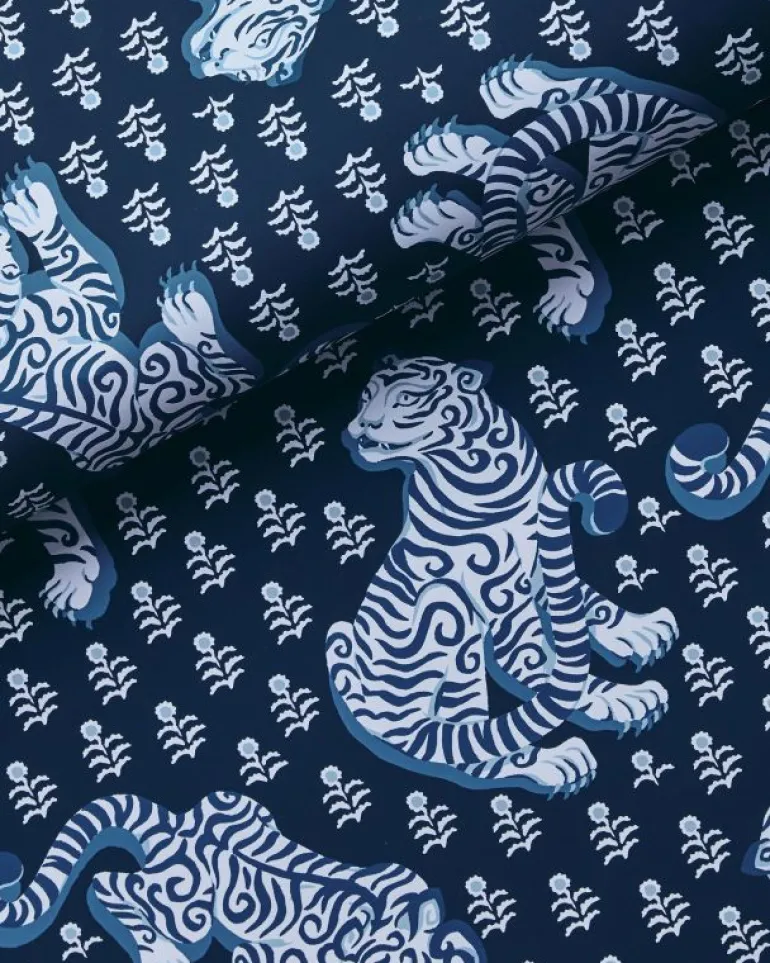 Wallpaper<Printfresh Tiger Queen - Peel u0026 Stick Wallpaper - Navy