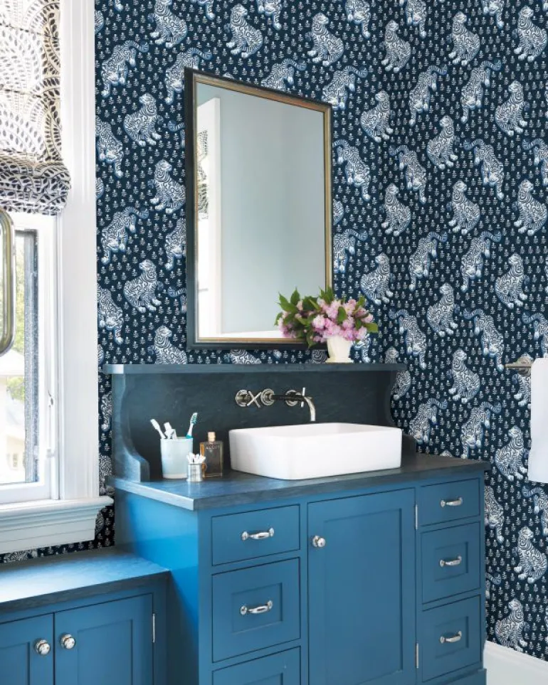 Wallpaper<Printfresh Tiger Queen - Peel u0026 Stick Wallpaper - Navy