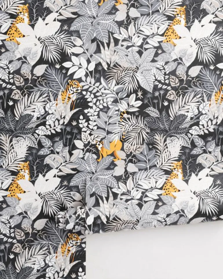 Wallpaper<Printfresh Tropical Oasis - Peel u0026 Stick Wallpaper - Charcoal