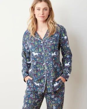 Petite | Pajama Sets<Printfresh Unicorn's Garden - Petite Lightweight Flannel Long PJ Set - Indigo